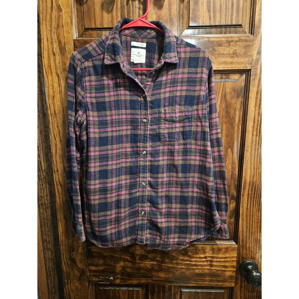 American Eagle Amazingly Soft Flannel Boyfriend Fit Plaid Button Up Shirt M